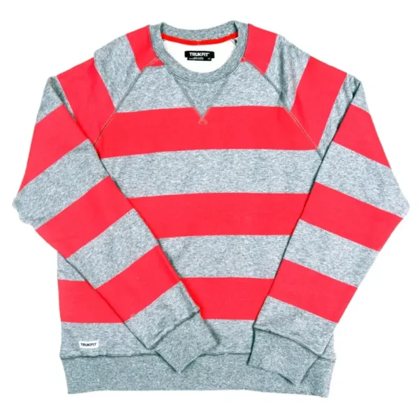 Grey/Red Truckfit Bold Stripes Crewneck Sweatshirt