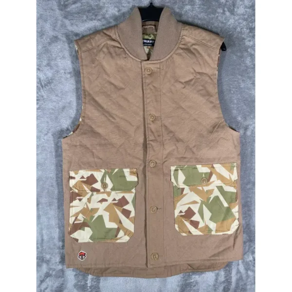 Trukfit Beige Button-Up Vest with Camo Pocket