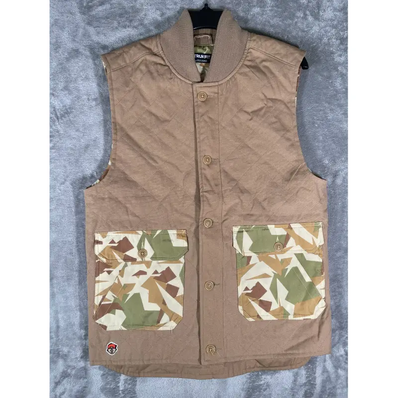 Trukfit Beige Button-Up Vest with Camo Pocket